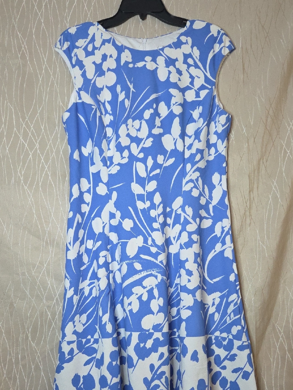 London Times Blue and White Floral Fit & Flare Dress